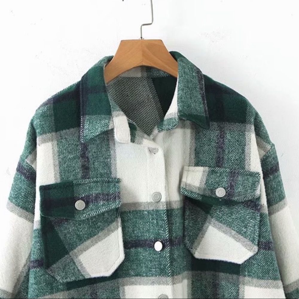 Plaid Stripe Oversized Flannel Shirt Shacket green - Picture 16 of 16